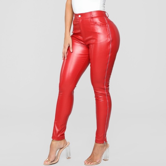 red leather pants fashion nova
